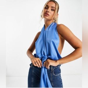 Blue Silk Halter Top NWOT